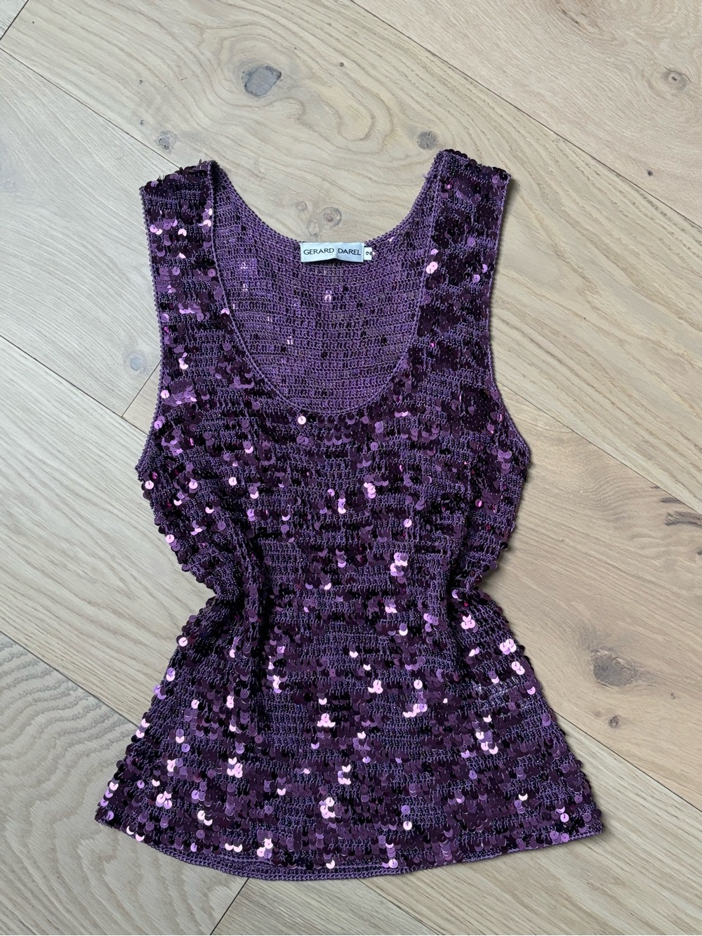 Gerard Darel Purple Sequin Knit Tank Top